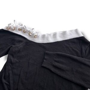 Boston Proper Women's XL Black White Lace Up Shoulder Grommet Detail Sweater Y2K
